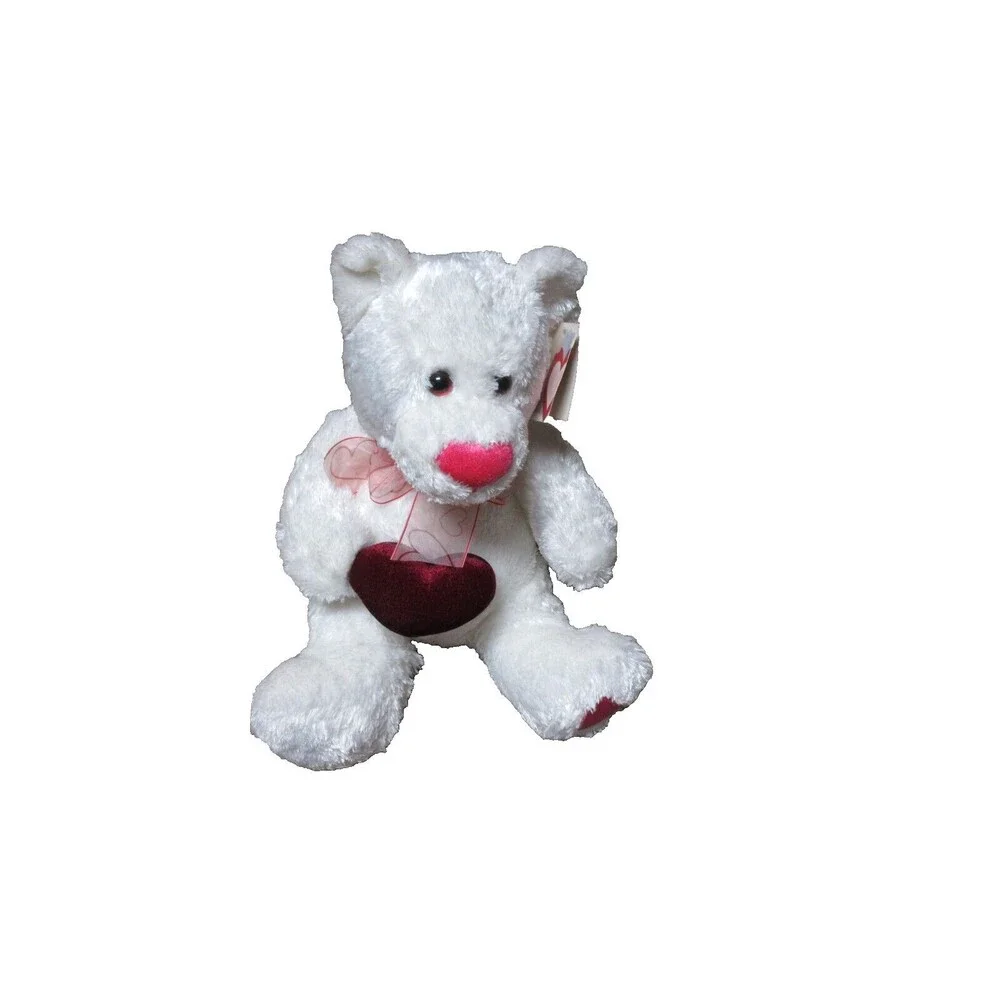 White Teddy Bear Pink Heart Bow Plush Stuffed Animal 10” NWT